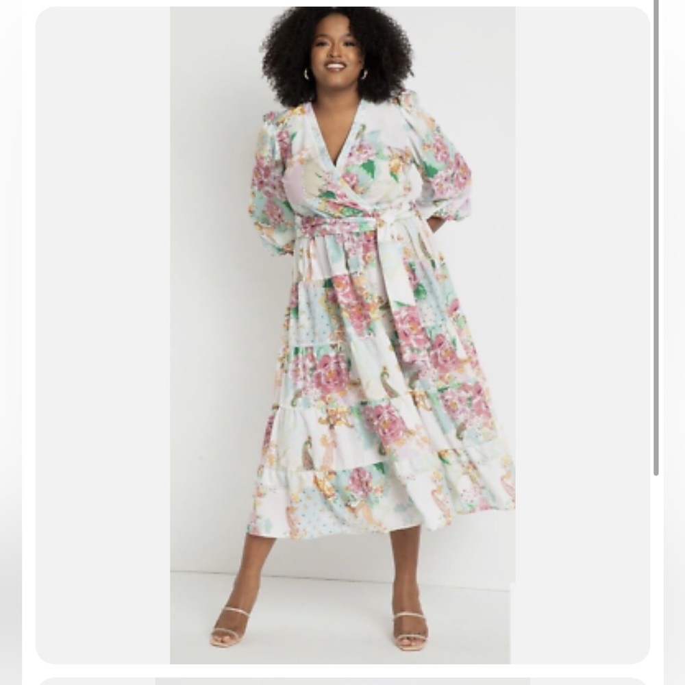 Eloquii Tiered Printed Maxi Dress Long Sleeve